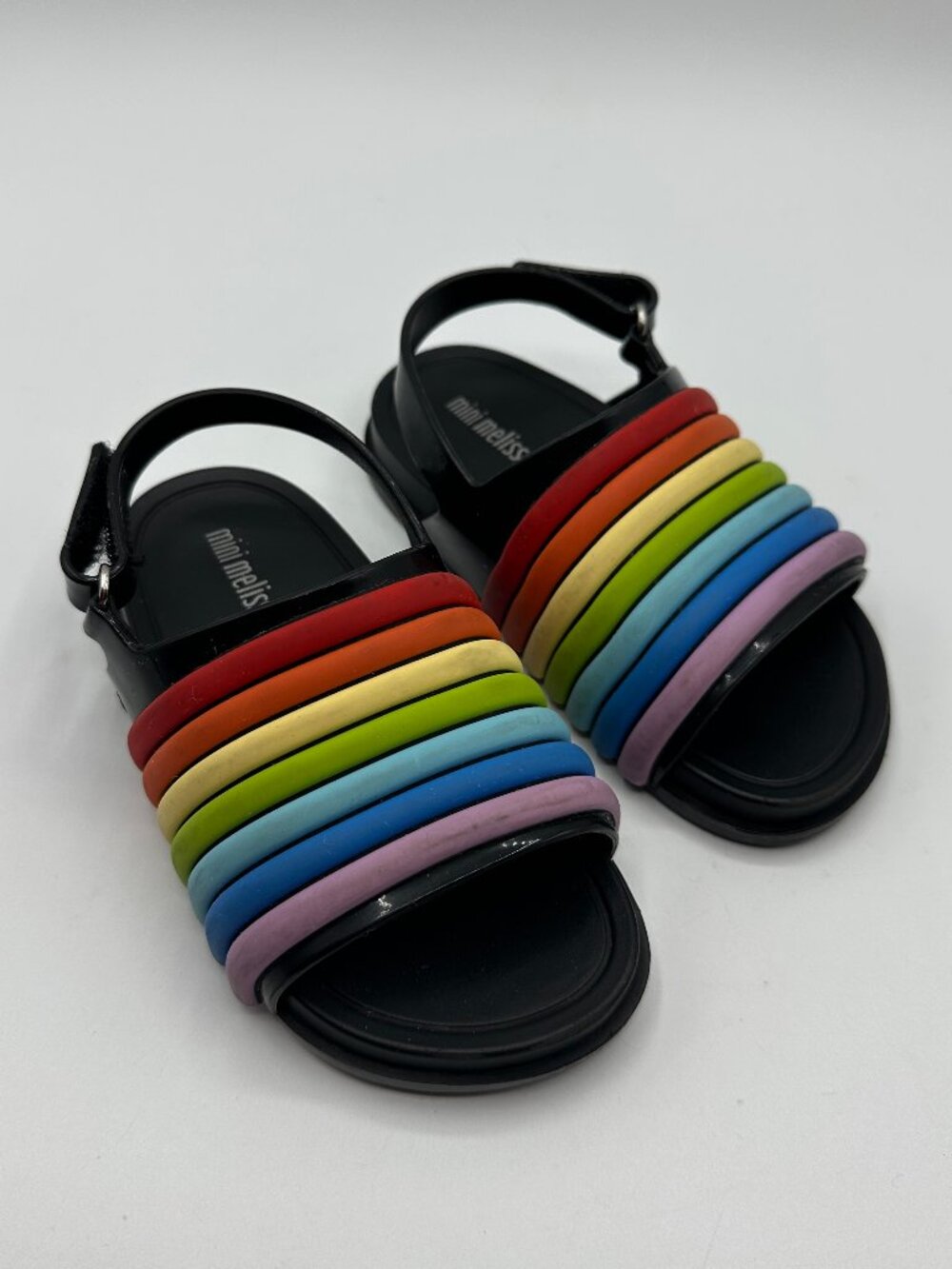 Mini Melissa Beach Slide Sandals Rainbow Black Girls Toddler US 8